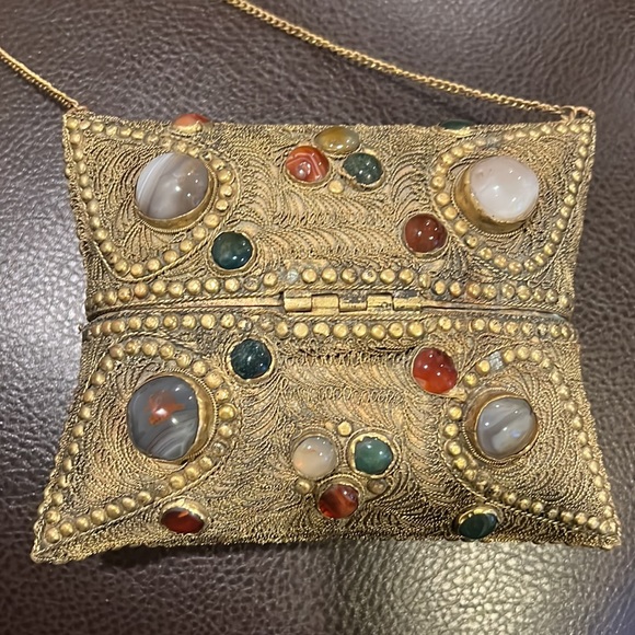 Vintage brass Sajai purse with semi-precious stones. - Picture 3 of 5